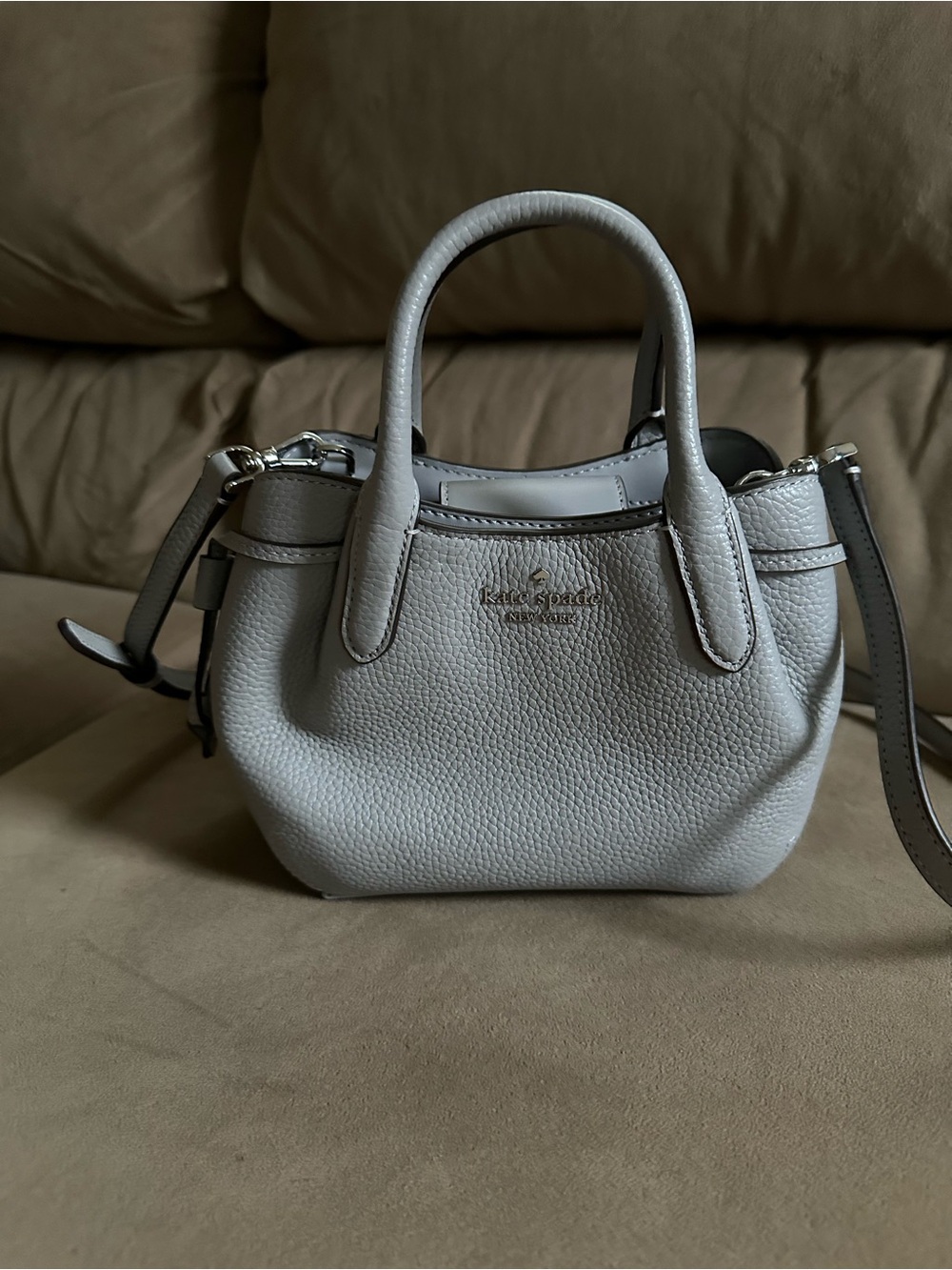 Kate Spade Pebbled Leather Mini Satchel -Mountain Grey
